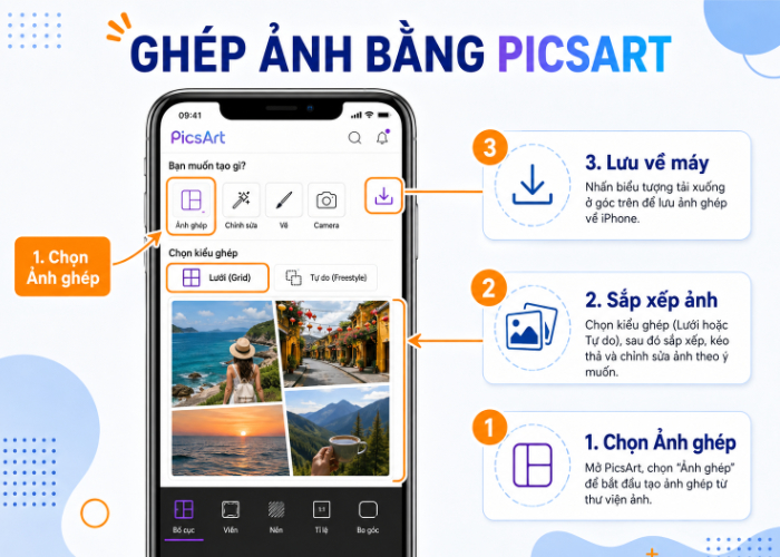 ghép nhiều ảnh thành 1 ảnh trên iphone